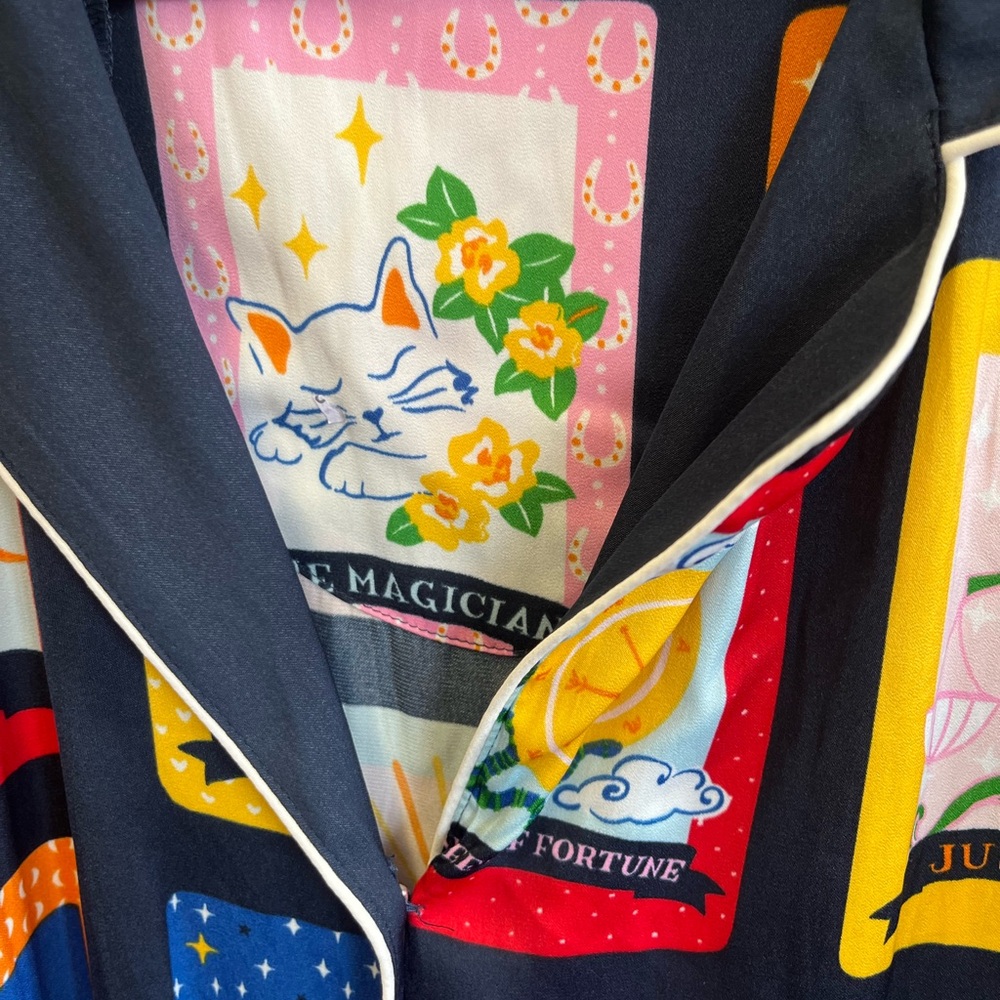 kate spade navy button-up with colorful tarot motif nightgown XL - Picture 9 of 14